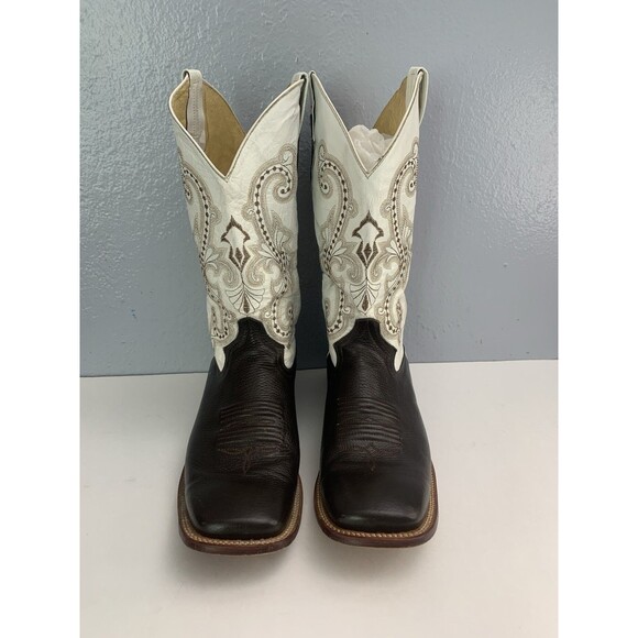 Ferrini Western Square-Toe Boots Men\'s 12D White/Brown Embroidered Rodeo Cowboy main image 12